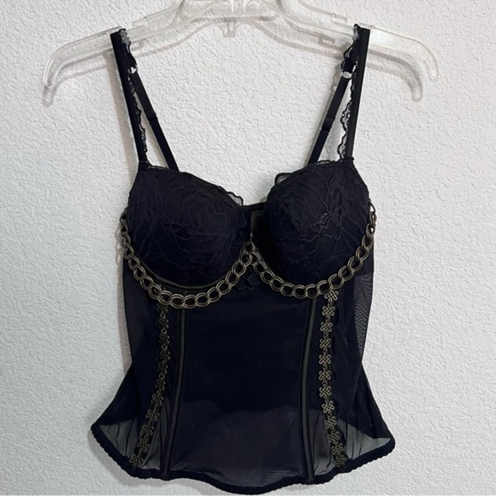 Handcrafted Boutique Festival Black Lace Bustier Padded Underwire Antique Brass